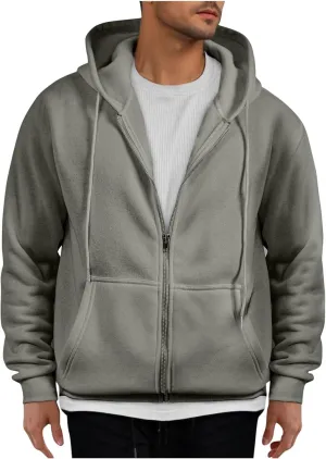 Zip Up Hoodie Men Mens Full Zip Casual Fleece Hooded Drawstring Hoodies Pullover Sweatshirts Long Sleeve S-2XL